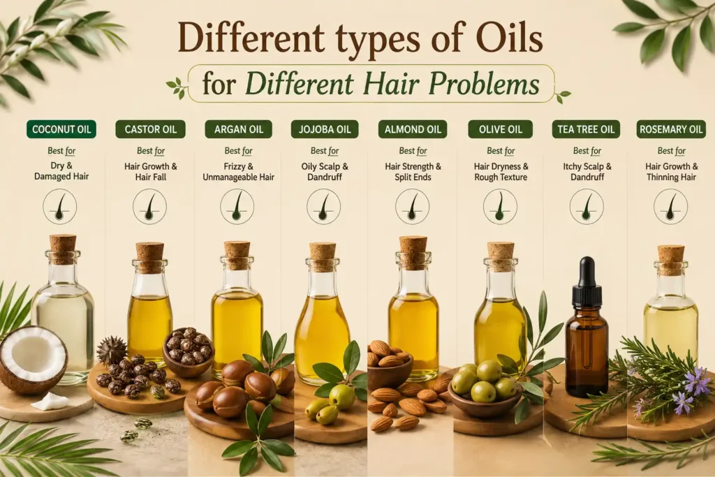 Different types of Oils for Different Hair Problems